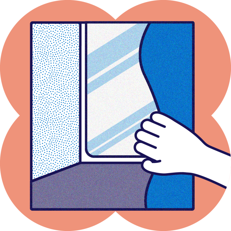 Illustration if a hand pulling back the curtain of an empty fitting room